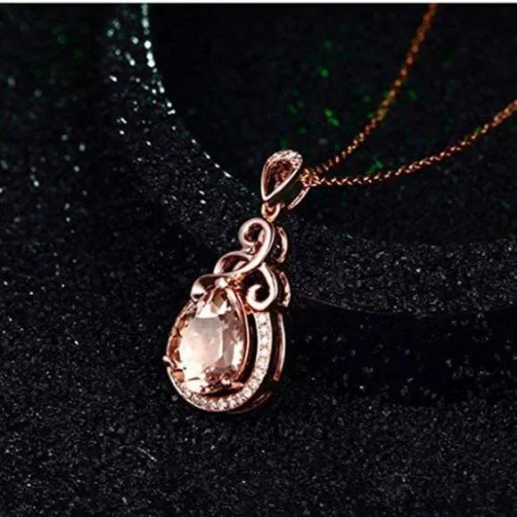 Dainty Water Drop Hollow Pear Elegant Rose Gold Necklace for Women, EVGG1092 - Picture 5 of 8